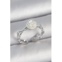 Pirinç Gümüş Renk Beyaz Gül Model Ayarlanabilir Kadın Yüzük