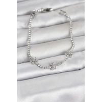 Pirinç Gümüş Renk Çiçek Model Zirkon Taşlı Su Yolu Kadın Bileklik