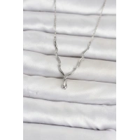 Pirinç Gümüş Renk Damla Model Kadın Kolye