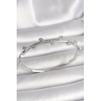 Pirinç Gümüş Renk Damla Zirkon Taşlı Kadın Kelepçe