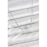 Pirinç Gümüş Renk Düğüm Kalp Model Kadın Kolye