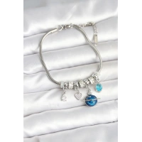 Pirinç Gümüş Renk Dünya Charmlı Kadın Bileklik