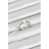 Pirinç Gümüş Renk Göbek İnci Model Kadın Yüzük