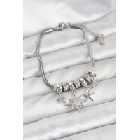 Pirinç Gümüş Renk Güneş Tema Charmlı Kadın Bileklik