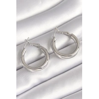 Pirinç Gümüş Renk Halka Model Kadın Küpe