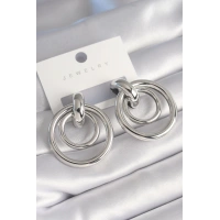 Pirinç Gümüş Renk Halka Model Kadın Küpe