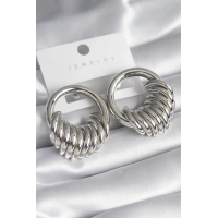 Pirinç Gümüş Renk Halka Sarmal Model Kadın Küpe