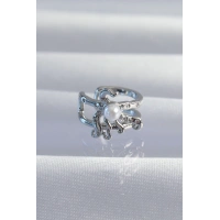 Pirinç Gümüş Renk İncili Ahtapot Earcuff Küpe