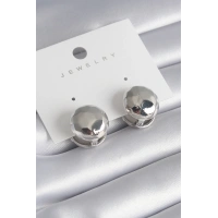 Pirinç Gümüş Renk İşleme Detay Top Model Kadın Küpe