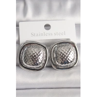 Pirinç Gümüş Renk İşlemeli Kare Model Kadın Küpe