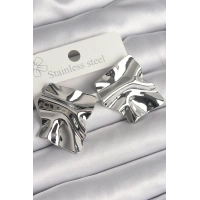 Pirinç Gümüş Renk İşlemeli Kare Plaka Model Kadın Küpe