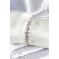 Pirinç Gümüş Renk Kalp Model Kadın Bileklik