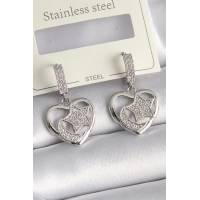 Pirinç Gümüş Renk Kalp Model Zirkon Taşlı Ay Yıldız İşlemeli Kadın Küpe