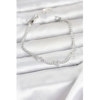 Pirinç Gümüş Renk Kalp Model Zirkon Taşlı Su Yolu Kadın Bileklik