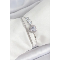 Pirinç Gümüş Renk Kalpli Zirkon Taşlı Kadın Bileklik