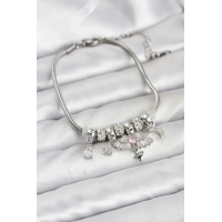 Pirinç Gümüş Renk Kanatlı Charmlı Kadın Bileklik