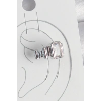 Pirinç Gümüş Renk Kare Zirkon Taşlı Kadın Kıkırdak Model Küpe