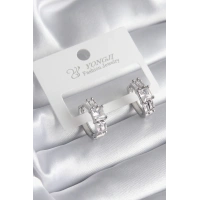 Pirinç Gümüş Renk Kare Zirkon Taşlı Kadın Küpe