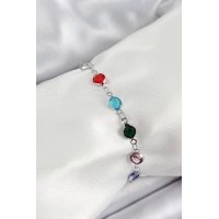 Pirinç Gümüş Renk Karışık Renk Zirkon Taşlı Kadın Bileklik