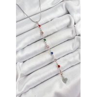 Pirinç Gümüş Renk Karışık Renk Zirkon Taşlı Kalpli Y Kadın Kolye