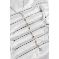 Pirinç Gümüş Renk Karışık Renk Zirkon Taşlı Y Kadın Kolye