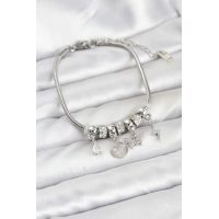 Pirinç Gümüş Renk Kelebek Charmlı Kadın Bileklik