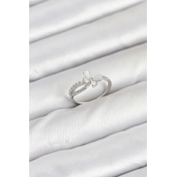 Pirinç Gümüş Renk Kelebek Zirkon Taşlı Kadın Yüzük