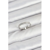 Pirinç Gümüş Renk Kemik Model Zirkon Taşlı Kadın Yüzük