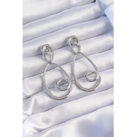 Pirinç Gümüş Renk Kıvrımlı Sallantılı Küpe