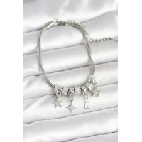 Pirinç Gümüş Renk Kutup Yıldızı Charmlı Kadın Bileklik