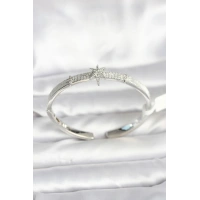 Pirinç Gümüş Renk Kutup Yıldızı Model Kadın Kelepçe Bileklik