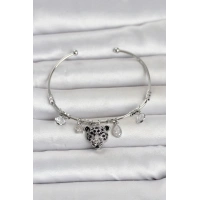 Pirinç Gümüş Renk Leopar Detaylı Charmlı Kadın Bileklik