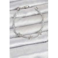 Pirinç Gümüş Renk Minimal Yıldız Model Zirkon Taşlı Su Yolu Kadın Bileklik