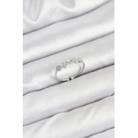 Pirinç Gümüş Renk Minimal Yonca Detaylı Kadın Yüzük