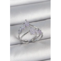 Pirinç Gümüş Renk Mor Damla Zirkon Taşlı Taç Model Kadın Yüzük