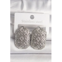 Pirinç Gümüş Renk Motif İşlemeli Kadın Küpe