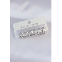 Pirinç Gümüş Renk Oval Bombeli Küpe Seti