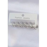 Pirinç Gümüş Renk Oval Küpe Seti