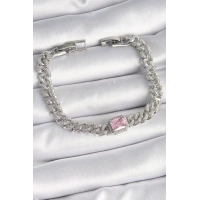 Pirinç Gümüş Renk Pembe Kare Zirkon Taşlı VIP Seri Kadın Bileklik