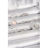 Pirinç Gümüş Renk Pembe Mineli Kemer Düğüm Figür Kadın Yüzük Kombini