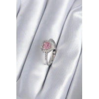 Pirinç Gümüş Renk Pembe Zirkon Taş Kalp Charm Model Kadın Yüzük