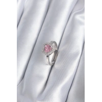 Pirinç Gümüş Renk Pembe Zirkon Taşlı Charm Model Kadın Yüzük