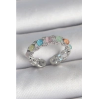 Pirinç Gümüş Renk Renkli Mineli Ayarlanabilir Kadın Yüzük