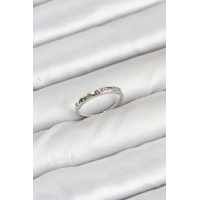 Pirinç Gümüş Renk Renkli Zirkon Taşlı Kadın Yüzük