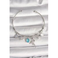 Pirinç Gümüş Renk Sallantı Zirkon Taşlı Filaminga Figür Charm Kadın Bileklik