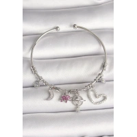 Pirinç Gümüş Renk Sallantı Zirkon Taşlı Gezegen Figür Kalp Detay Charm Kadın Bileklik