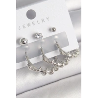 Pirinç Gümüş Renk Sarmal Yılan Halka Model Zirkon Taşlı Topçuk Detay Kadın Küpe Seti