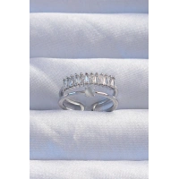 Pirinç Gümüş Renk Sedefli Zirkon Taşlı Su Yolu Model 2li Görünüm Ayarlanabilir Yüzük