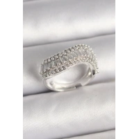 Pirinç Gümüş Renk Su Yolu Zirkon Dalga Model Ayarlanabilir Kadın Yüzük