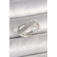 Pirinç Gümüş Renk Su Yolu Zirkon Taşlı Sonsuzluk Model Ayarlanabilir Kadın Yüzük